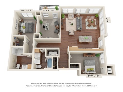 3 Bedroom - C Floor Plan at Legacy Commons at Signal Hills 55+ Apartments, West St. Paul, MN